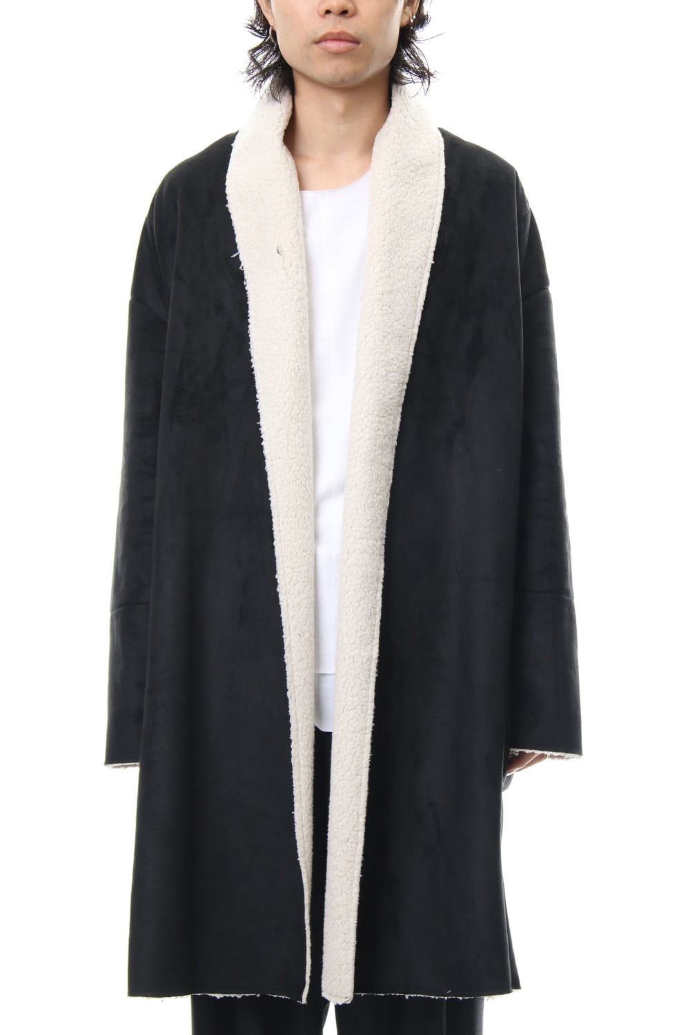 Fake Mouton Coat (LONG) - blk/ecru