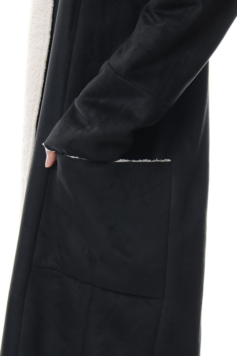 Fake Mouton Coat (LONG) - blk/ecru
