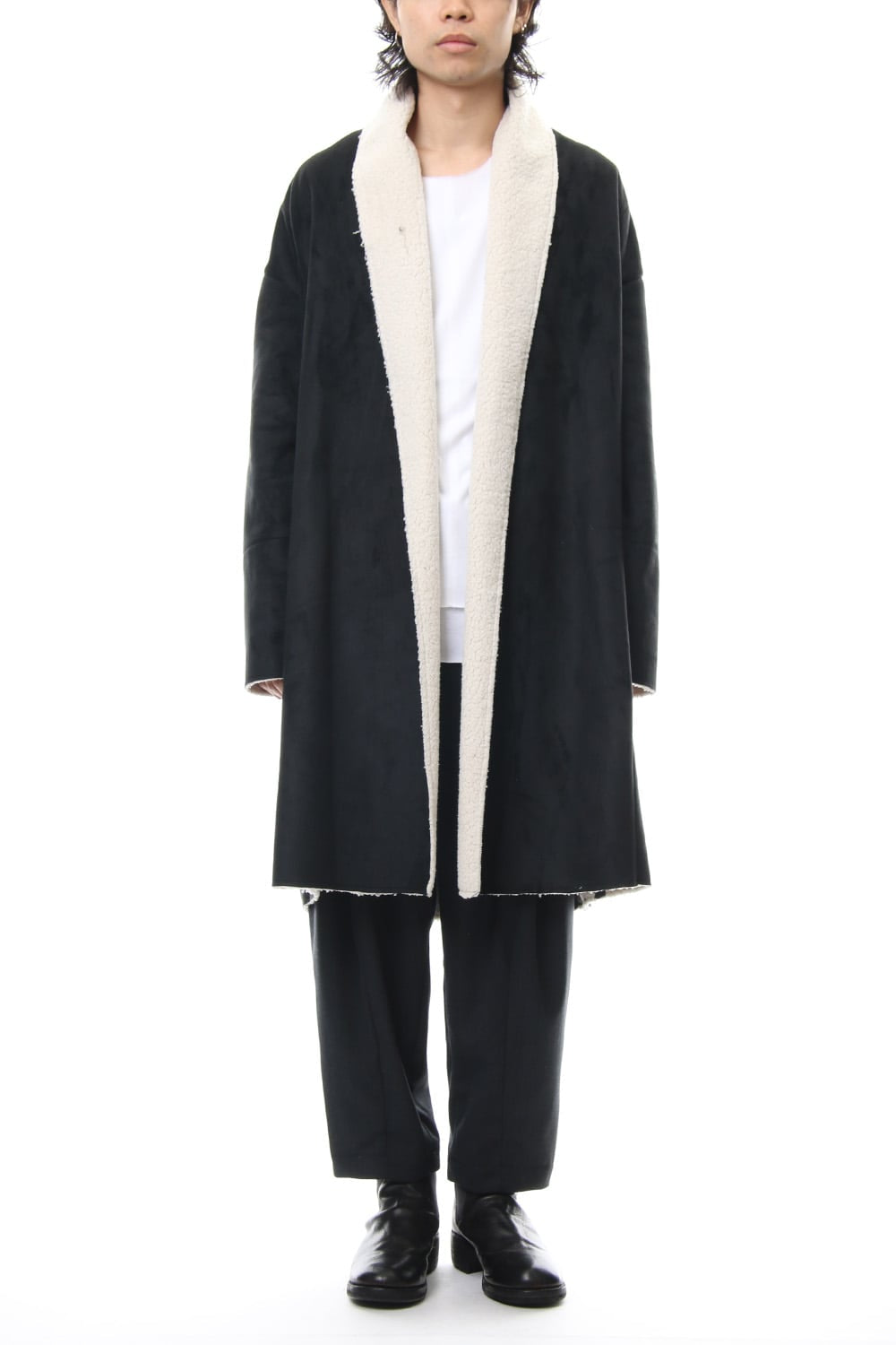 Fake Mouton Coat (LONG) - blk/ecru