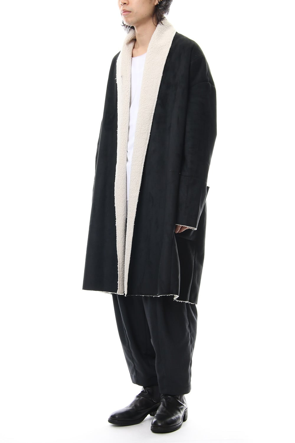 Fake Mouton Coat (LONG) - blk/ecru