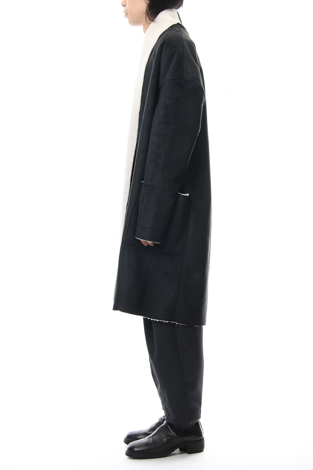 Fake Mouton Coat (LONG) - blk/ecru