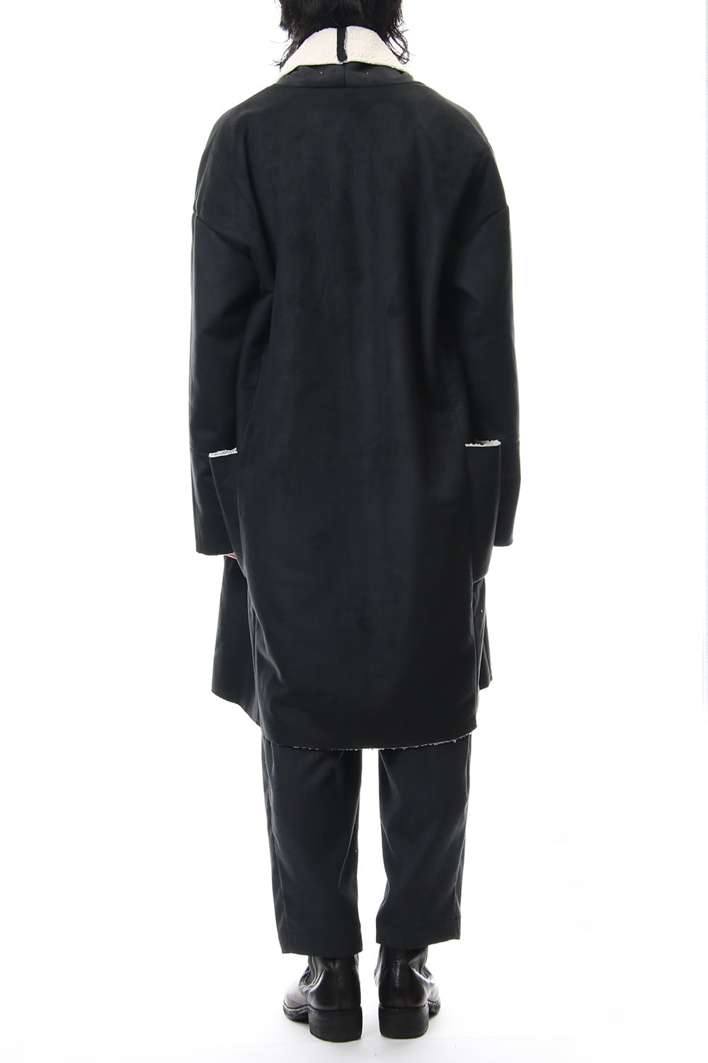 Fake Mouton Coat (LONG) - blk/ecru