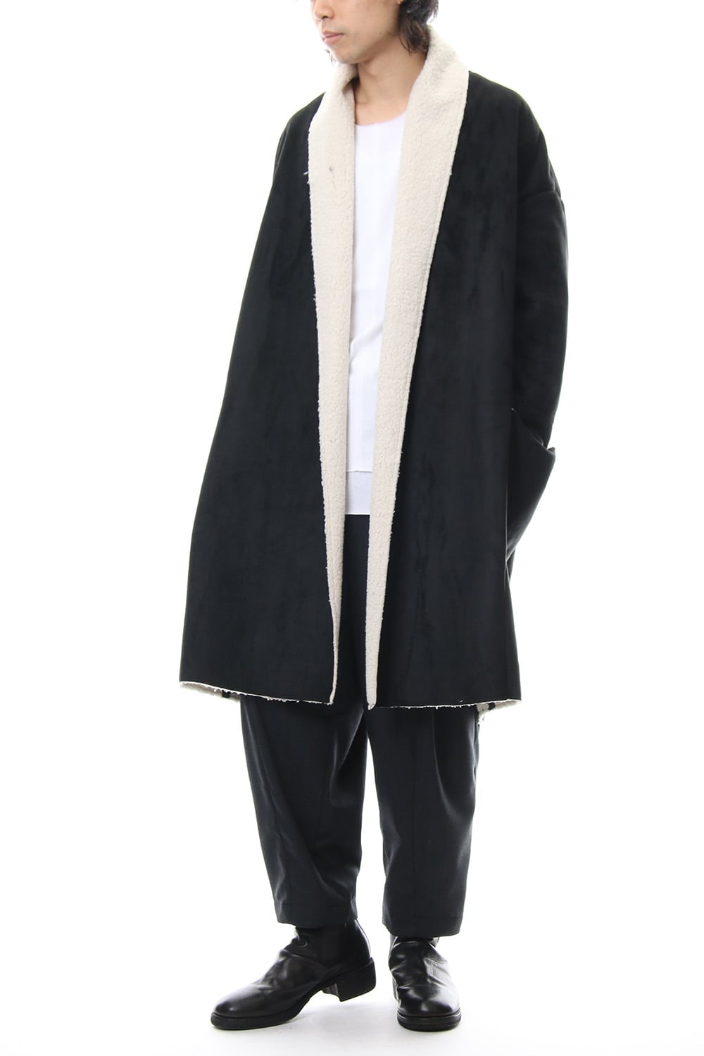 Fake Mouton Coat (LONG) - blk/ecru