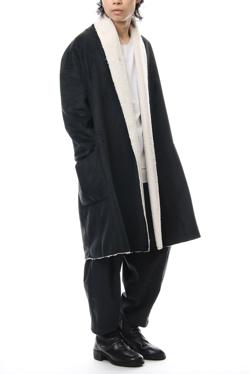 Fake Mouton Coat (LONG) - blk/ecru
