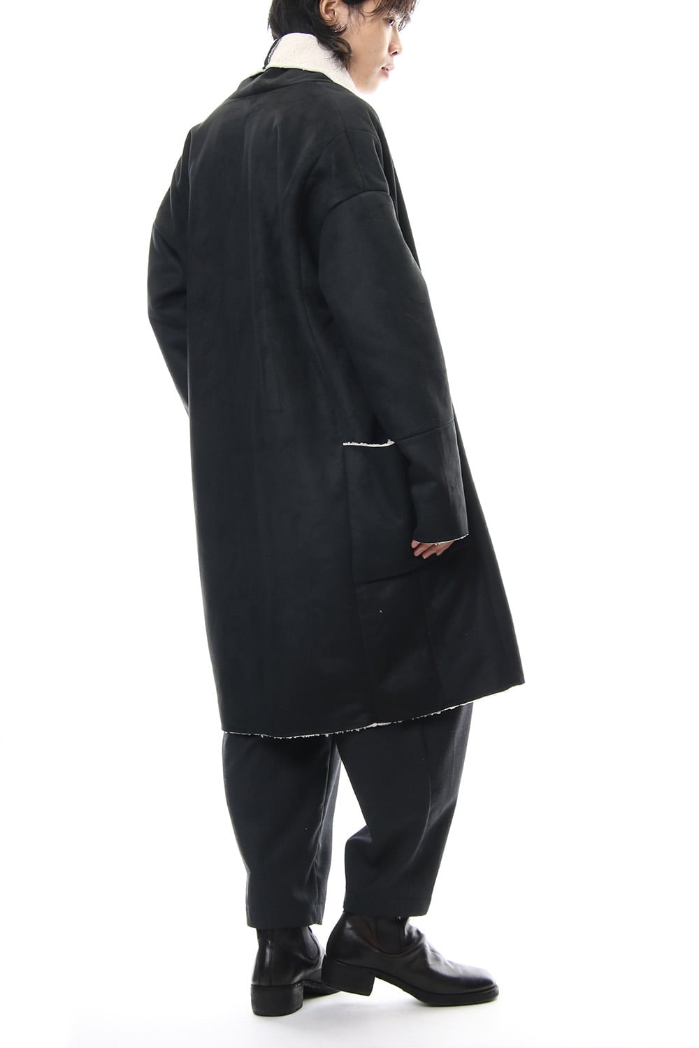 Fake Mouton Coat (LONG) - blk/ecru
