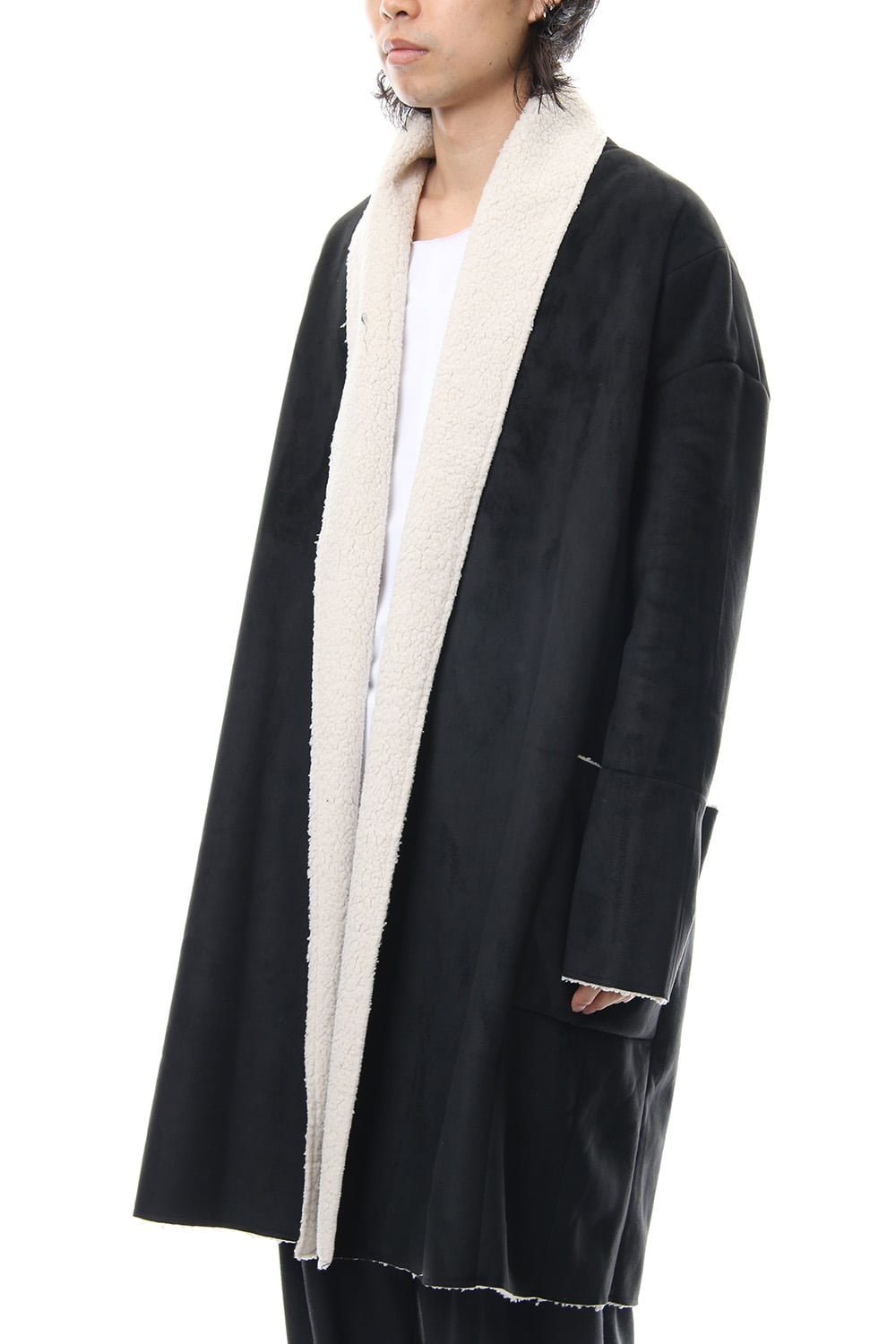 Fake Mouton Coat (LONG) - blk/ecru
