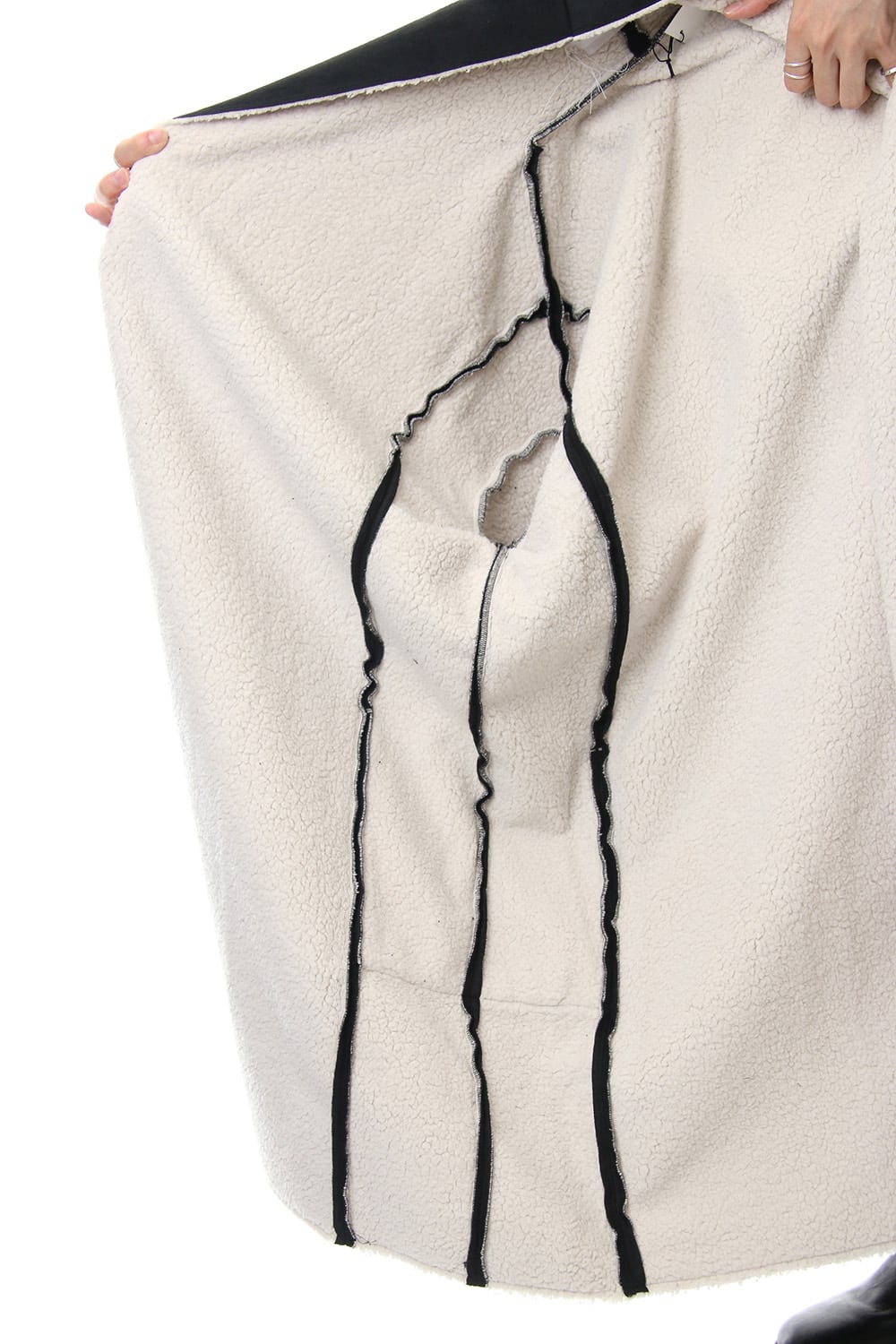 Fake Mouton Coat (LONG) - blk/ecru