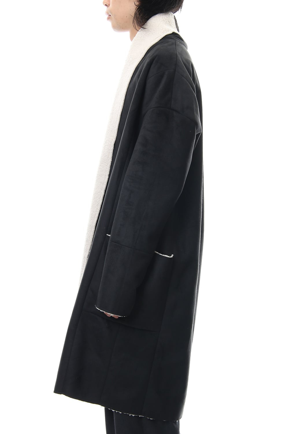 Fake Mouton Coat (LONG) - blk/ecru