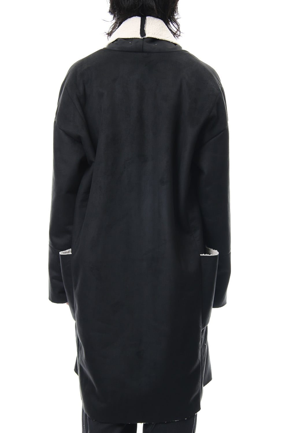 Fake Mouton Coat (LONG) - blk/ecru