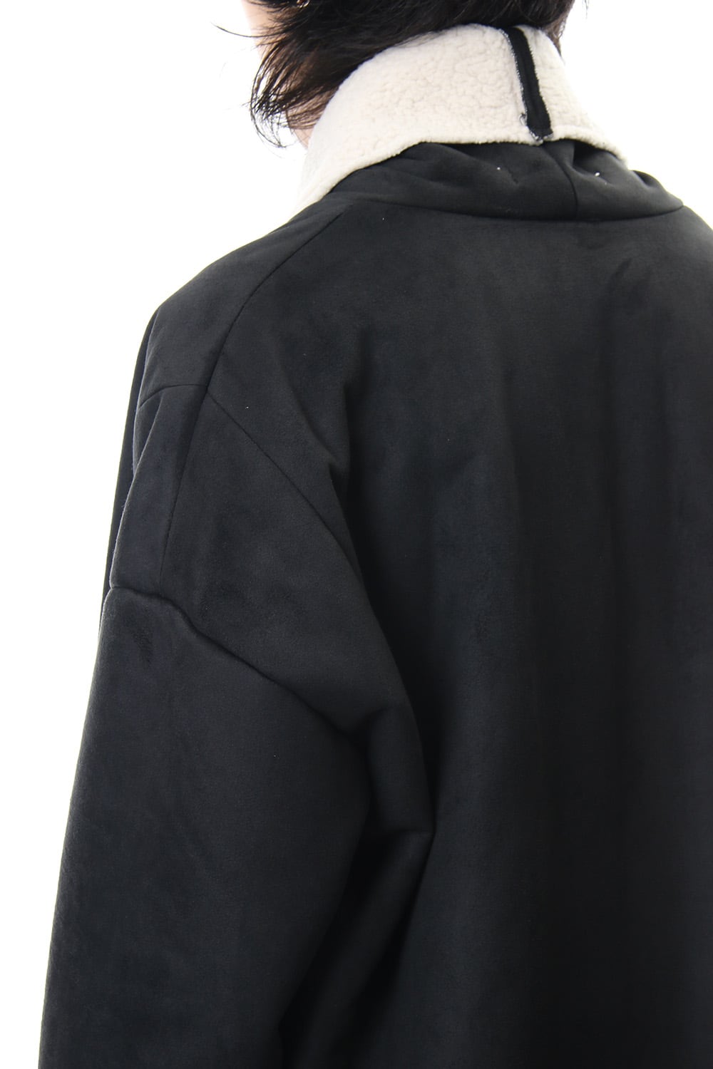 Fake Mouton Coat (LONG) - blk/ecru