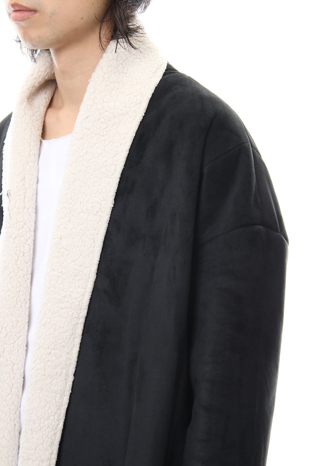 Fake Mouton Coat (LONG) - blk/ecru