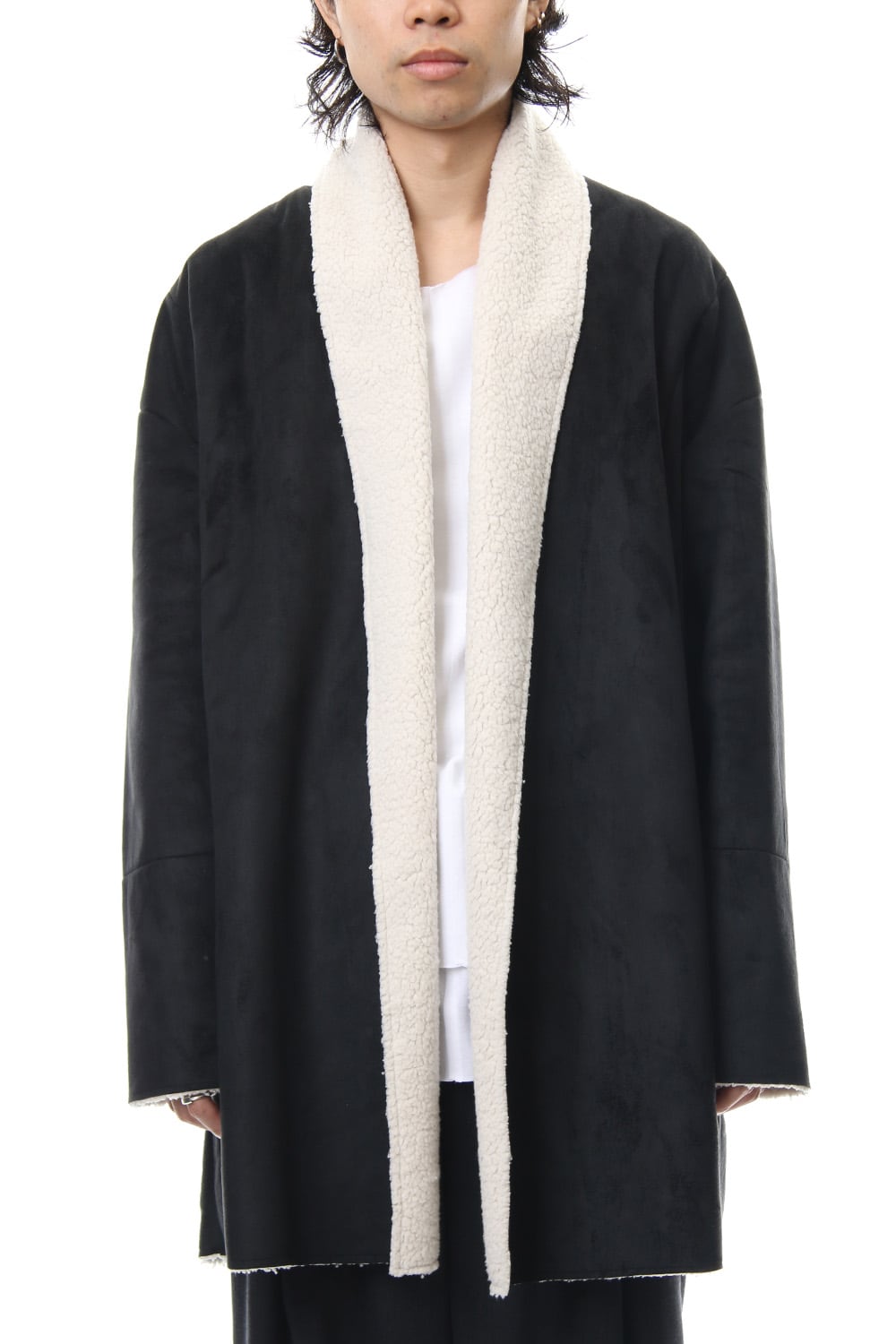 Fake Mouton Coat (SHORT) - blk/ecru