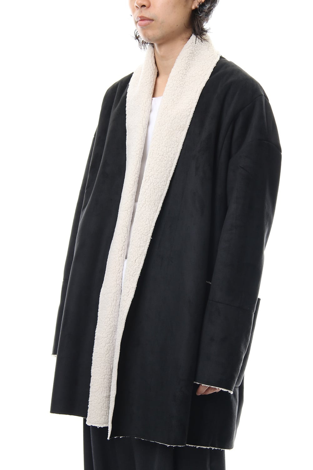 Fake Mouton Coat (SHORT) - blk/ecru