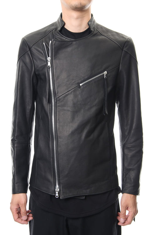 Twin Zip Leather Jacket - blk