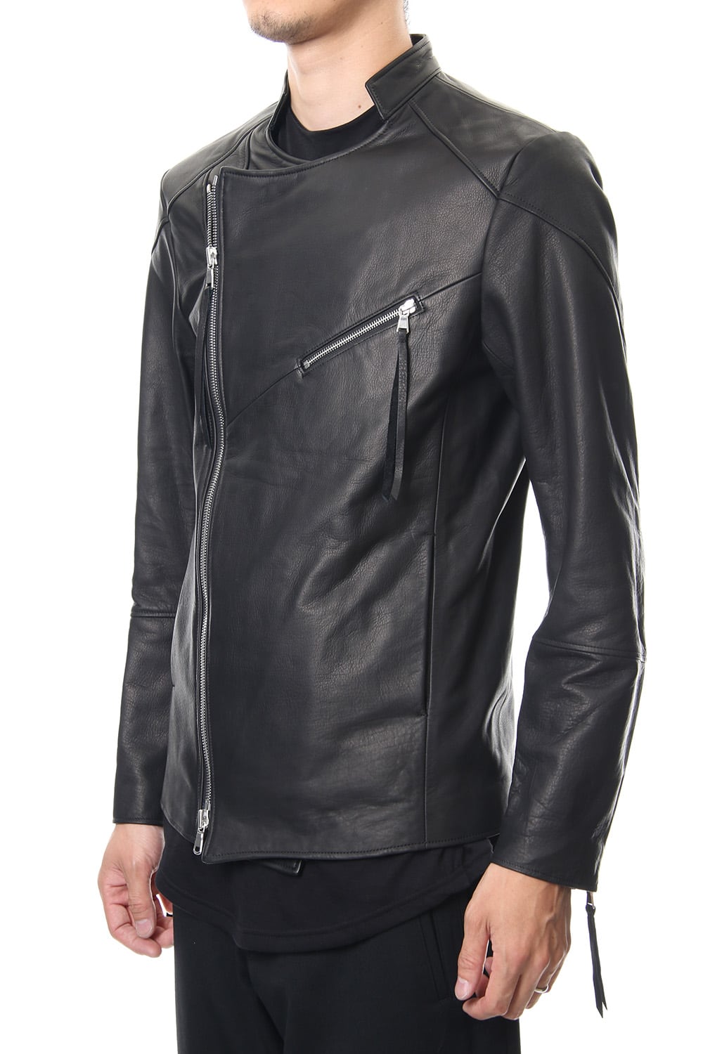 Twin Zip Leather Jacket - blk