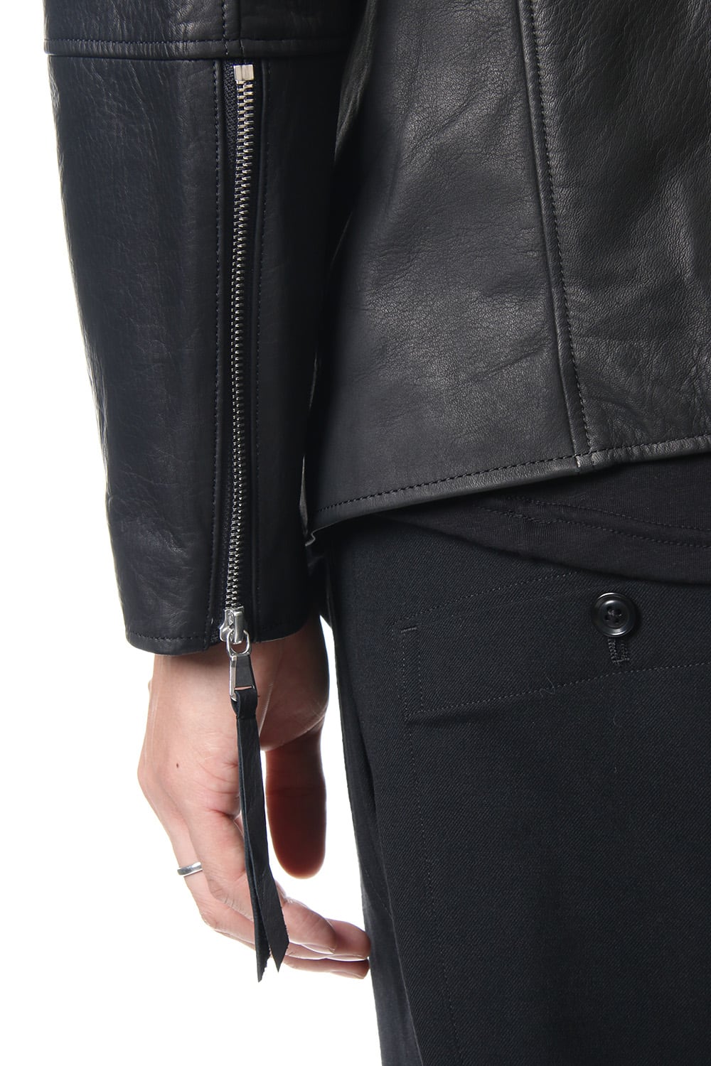 Twin Zip Leather Jacket - blk