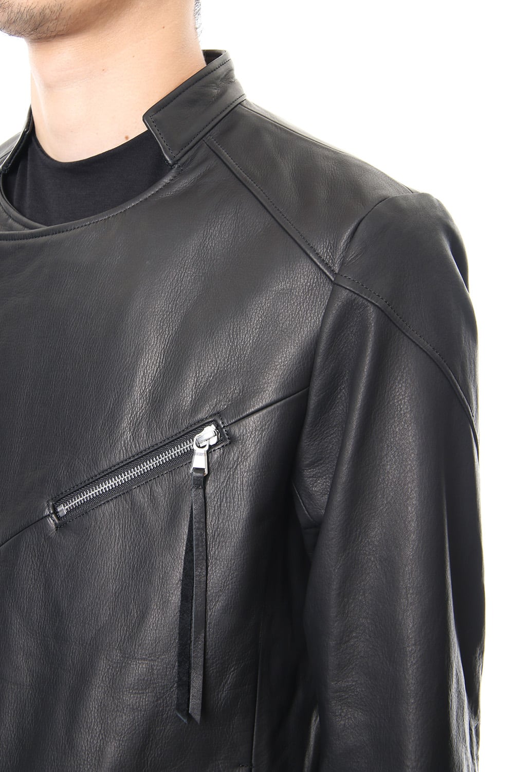 Twin Zip Leather Jacket - blk