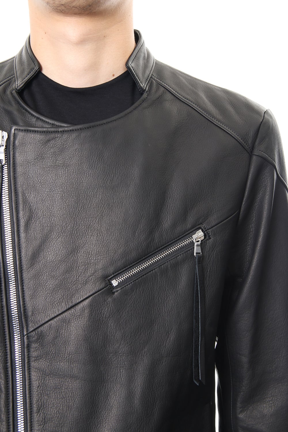 Twin Zip Leather Jacket - blk