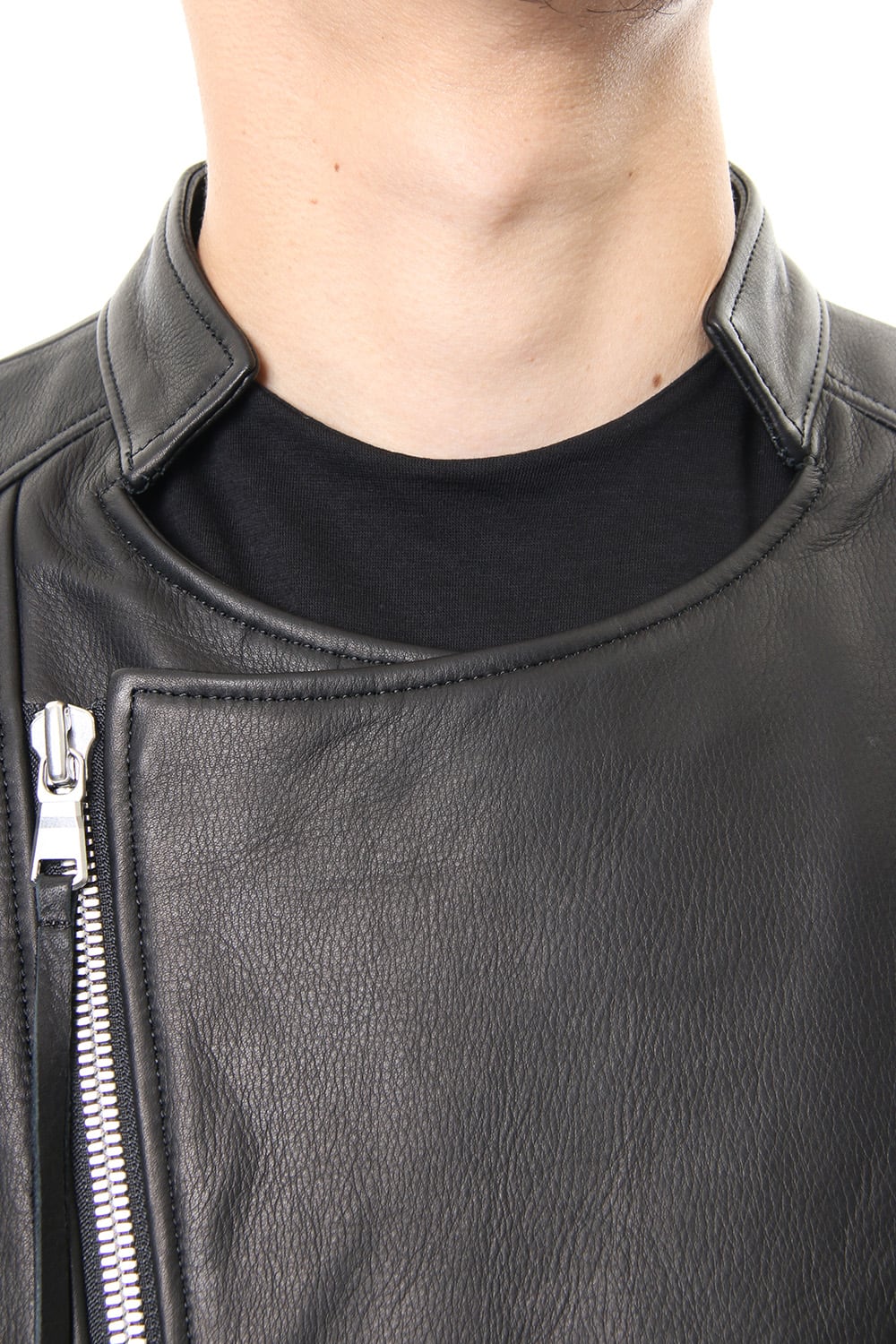 Twin Zip Leather Jacket - blk