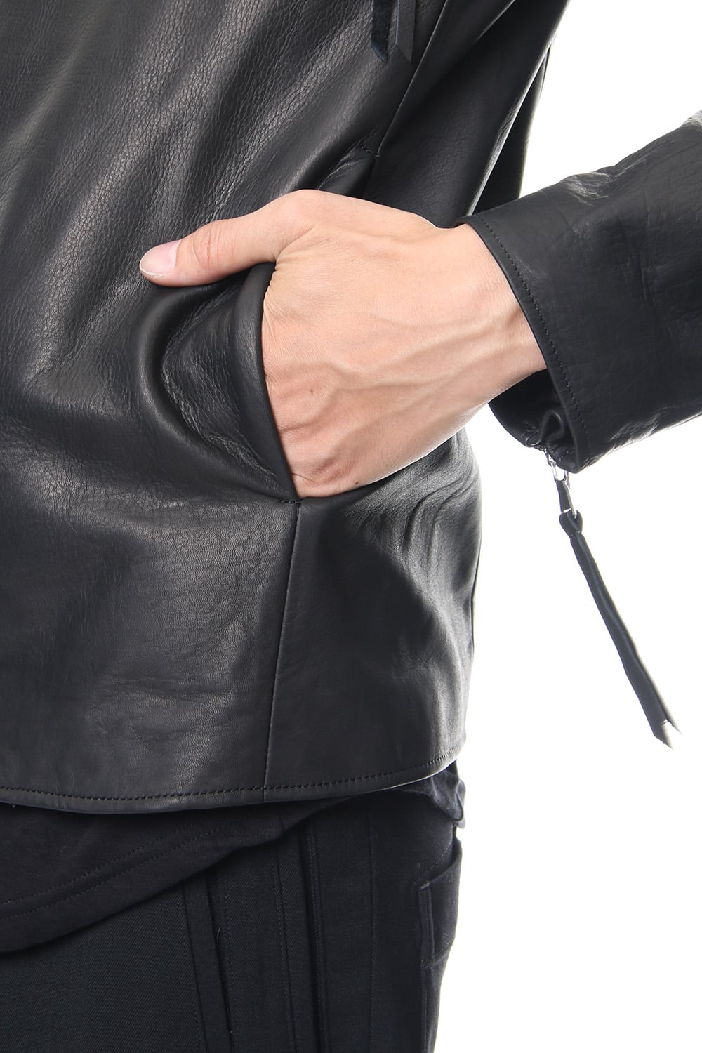 Twin Zip Leather Jacket - blk