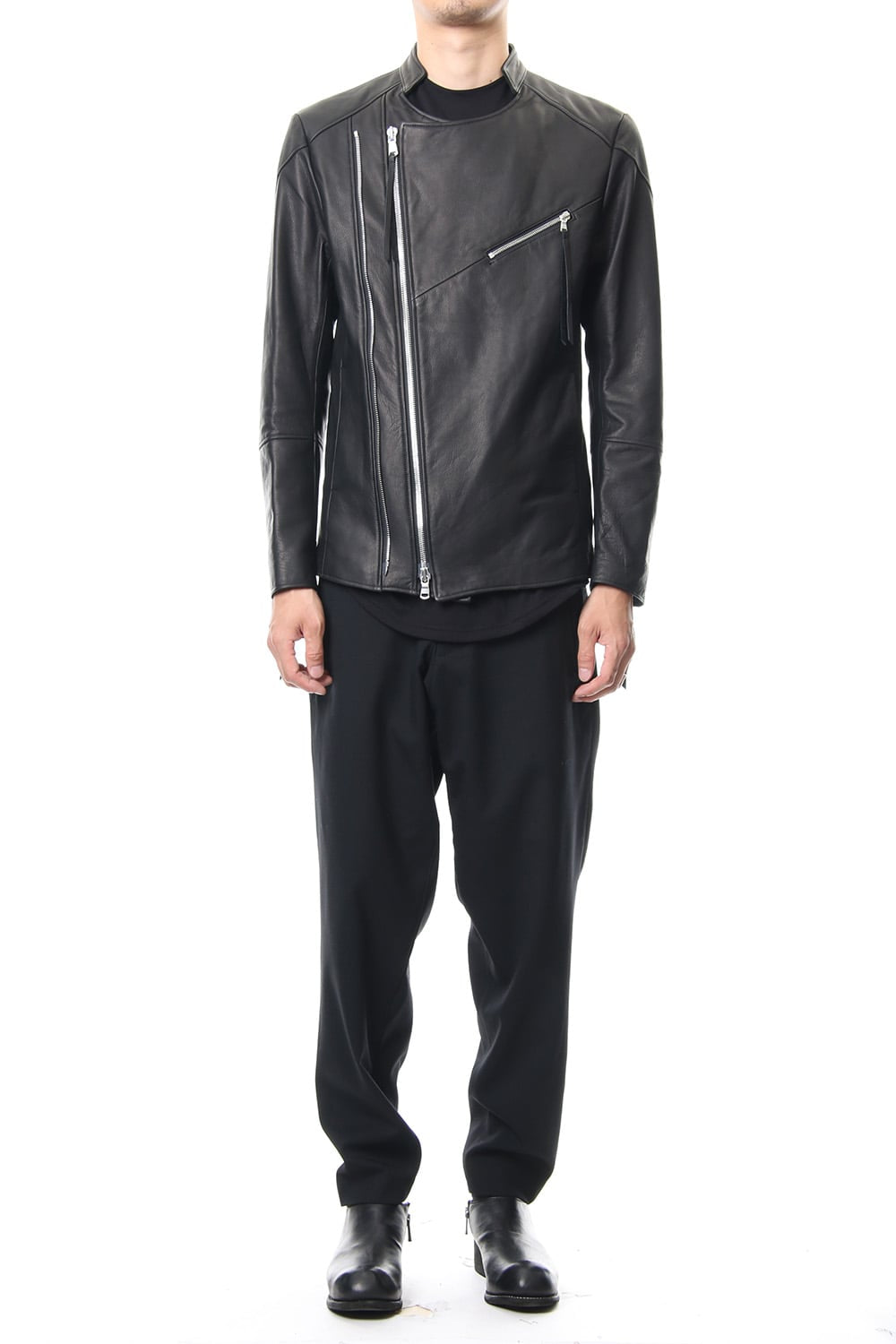 Twin Zip Leather Jacket - blk