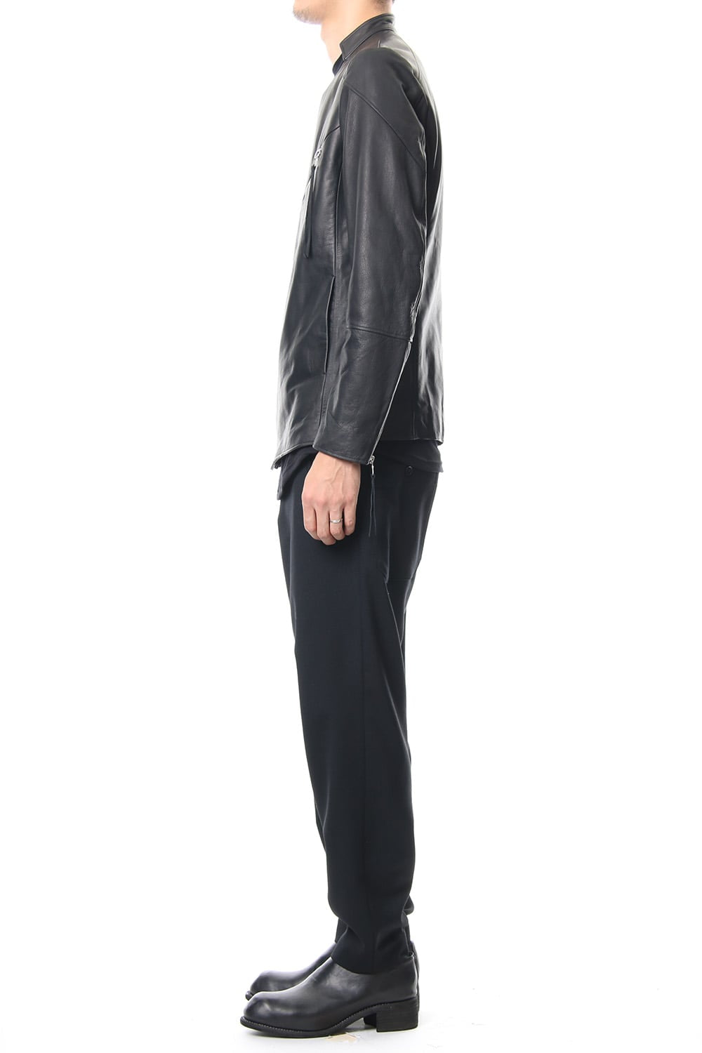 Twin Zip Leather Jacket - blk