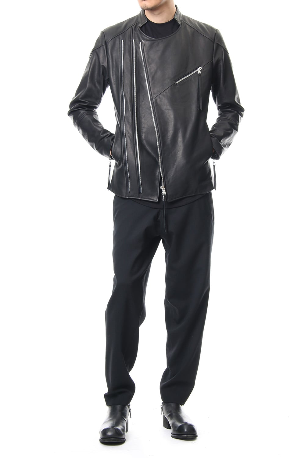 Twin Zip Leather Jacket - blk