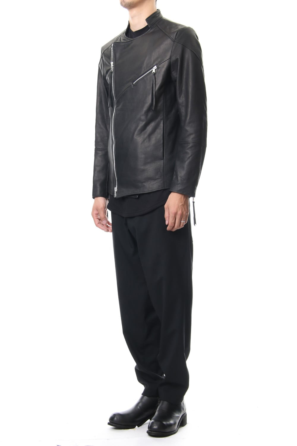 Twin Zip Leather Jacket - blk