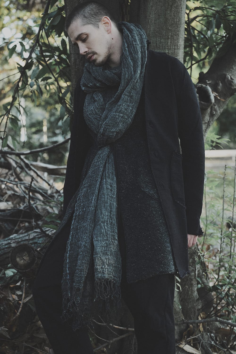 Kenpi wool Boa Long cardigan Black