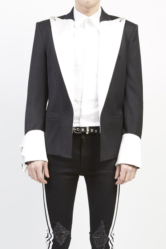 Tuxedo cross stretch spencer jacket Black × Off White