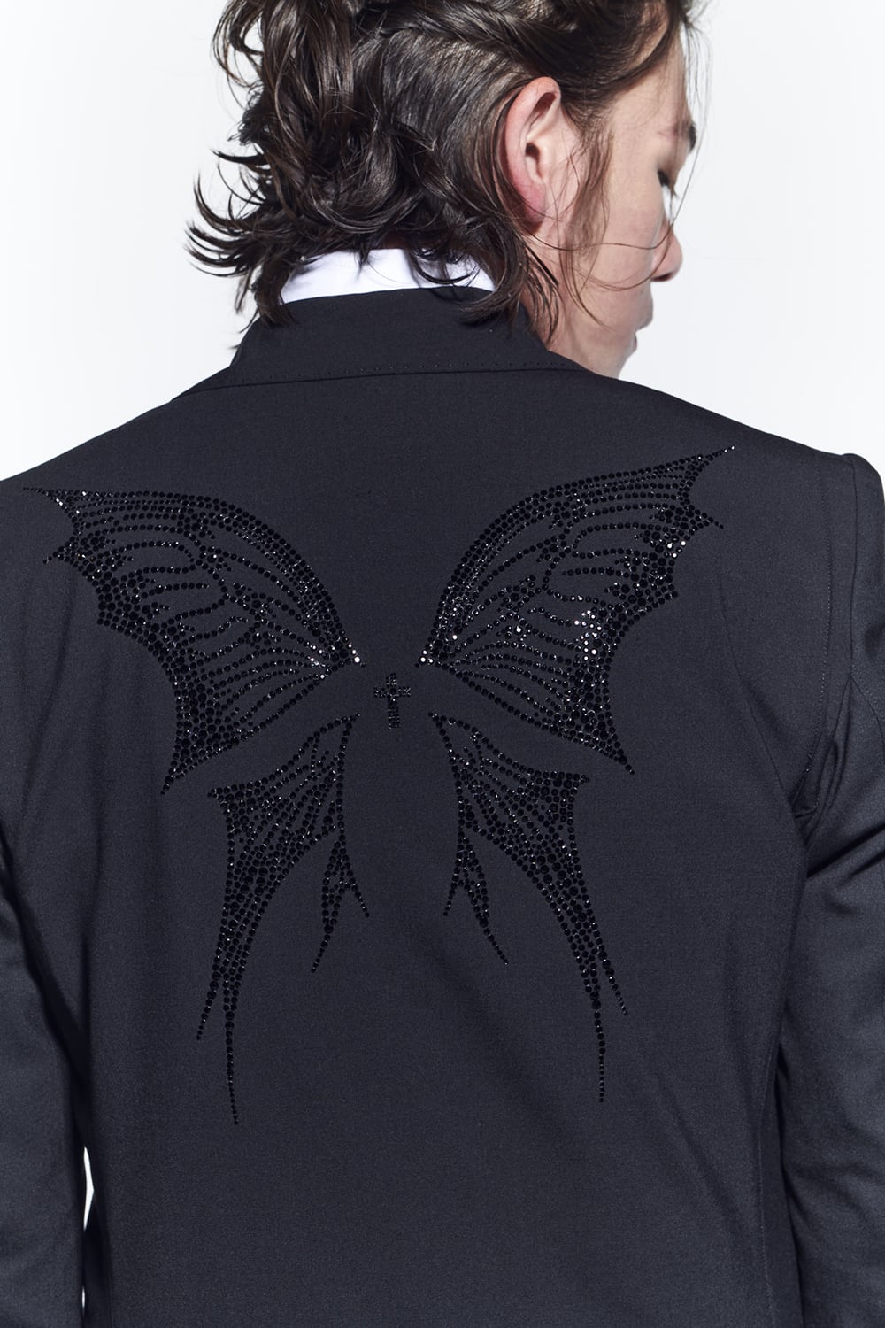ロング ピークドジャケット  ブラック / ジェットスワロフスキー