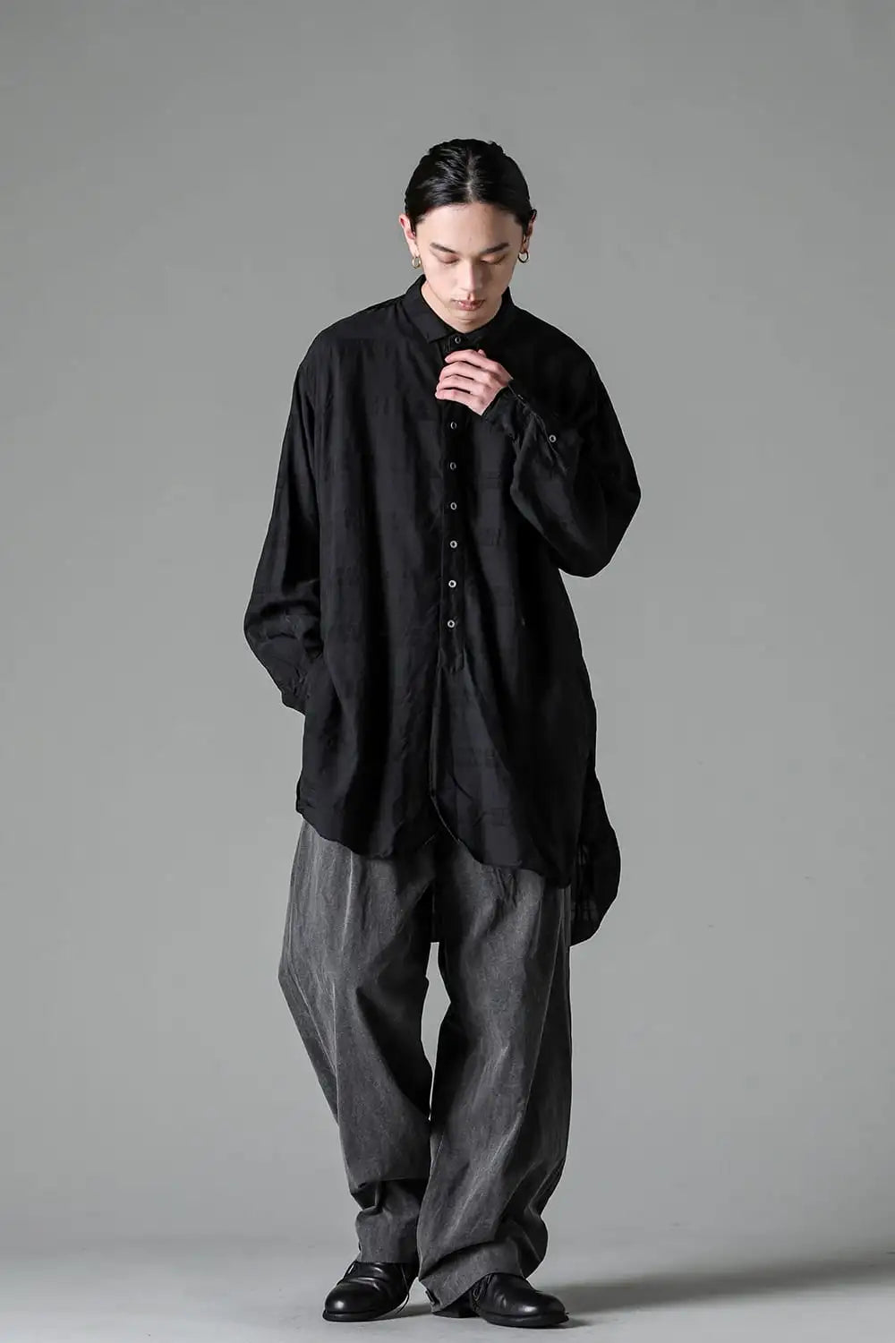 Side Tucked Wide Straight Trousers Sumi Black