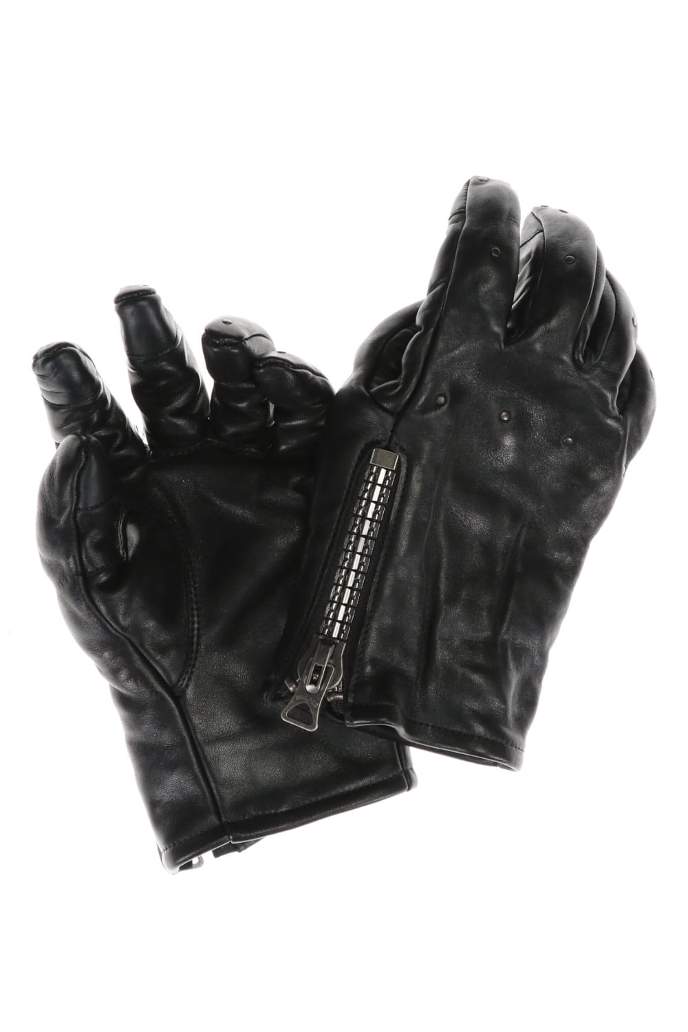 Horse Leather Nail ZIP Gloves Black
