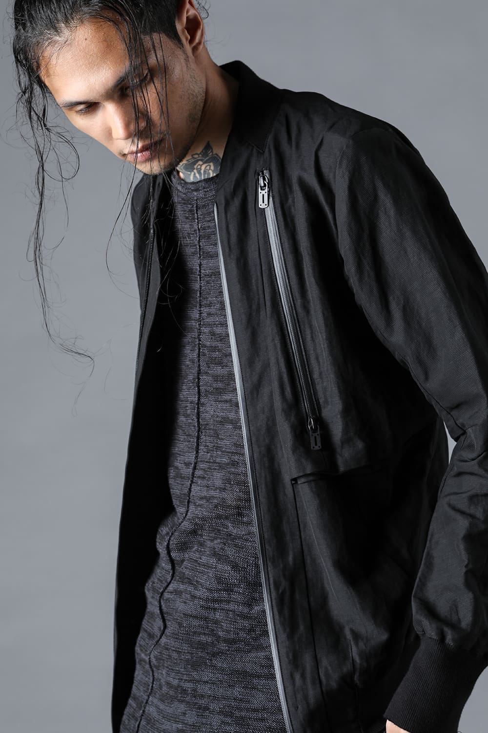 Salt-Shrunk Washed Dobby Border Bomber Jacket