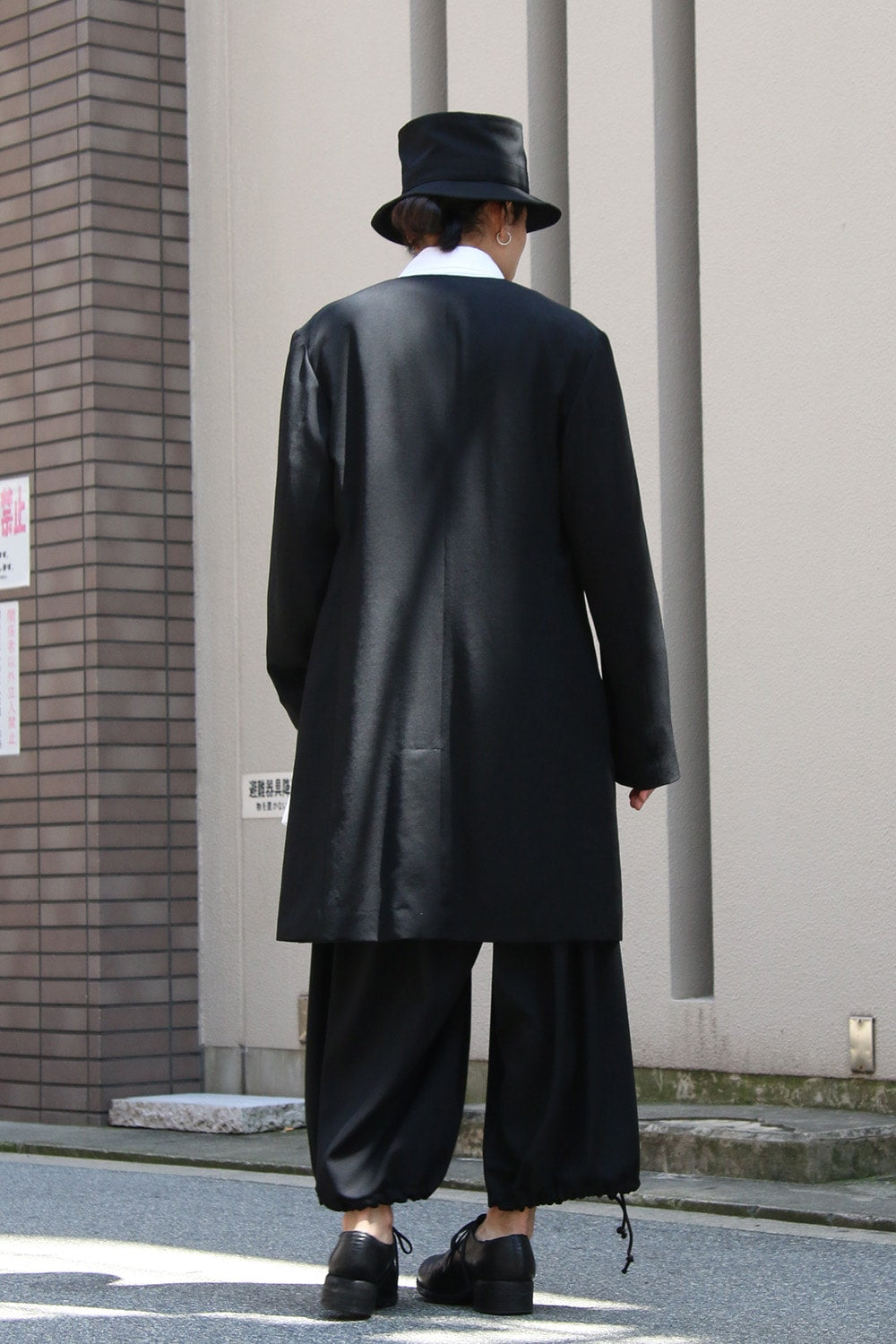 No Collar Jacket Wrinkled Gabardine