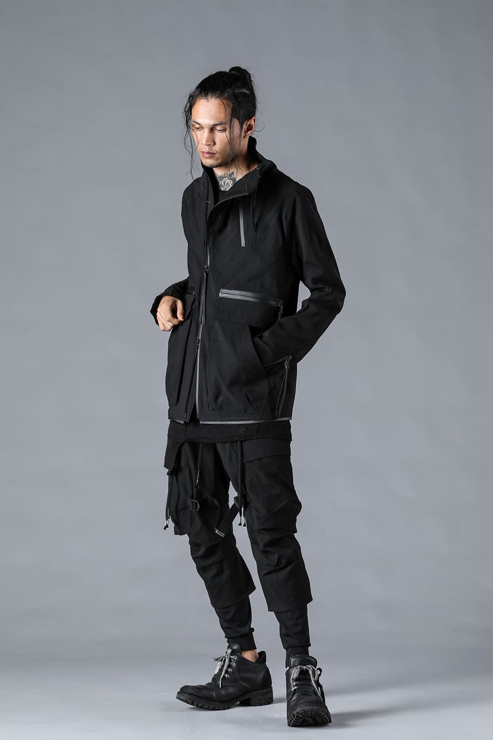 塩縮ワッシャードビーボーダーレイヤードカーゴパンツ