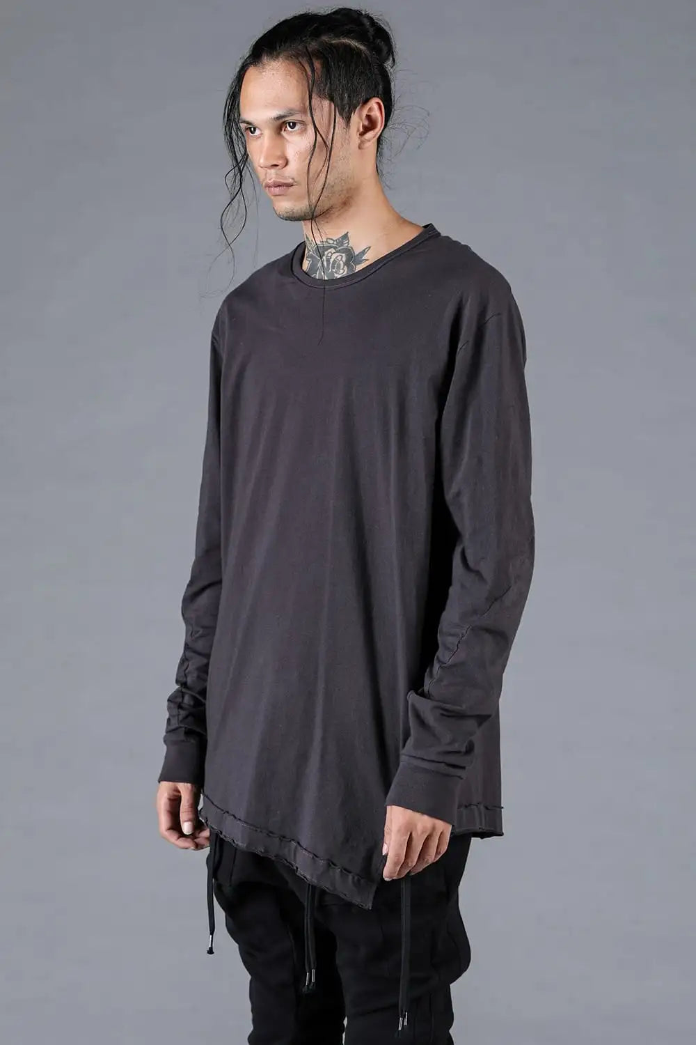 30/- Soft Cotton Jersey Side Zip Long Sleeve T-Shirt Charcoal