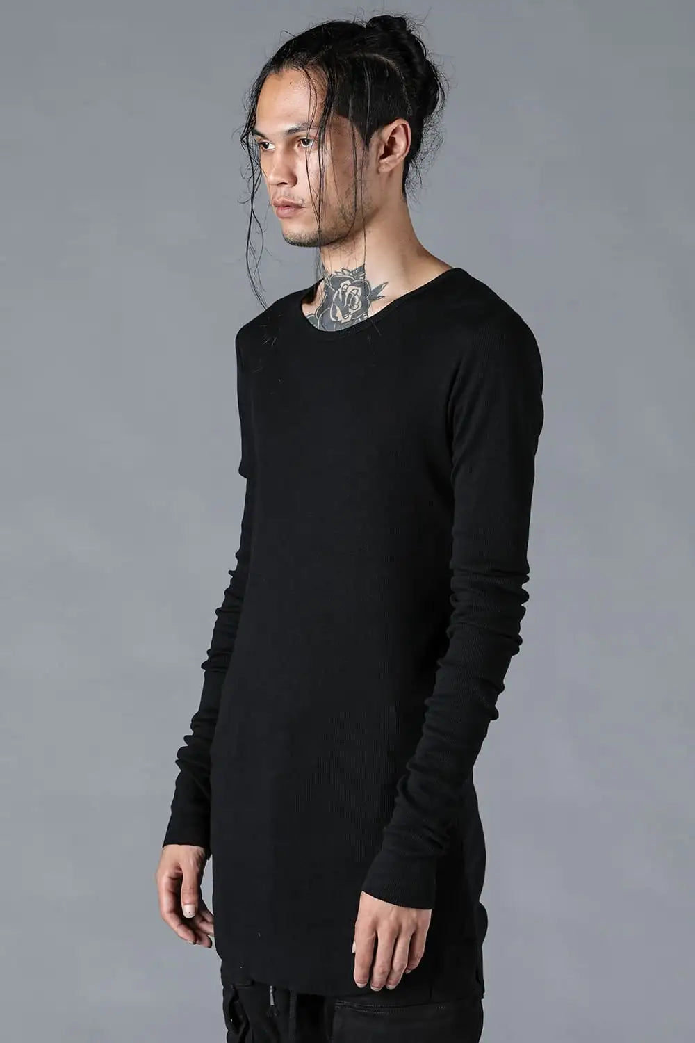 Modal x Cotton Rib Long Sleeve T-Shirt Black