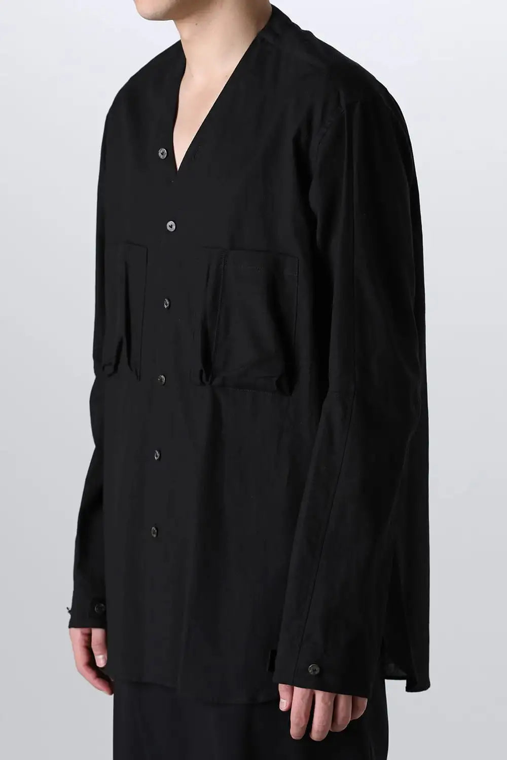 Cotton/Linen V Shirt  Black