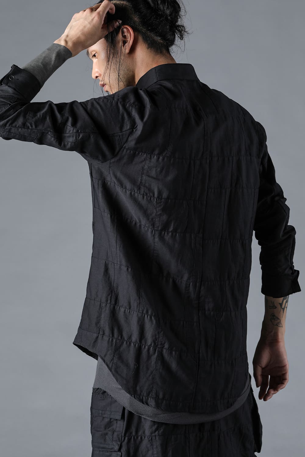 Patchwork Band Collar Shirt