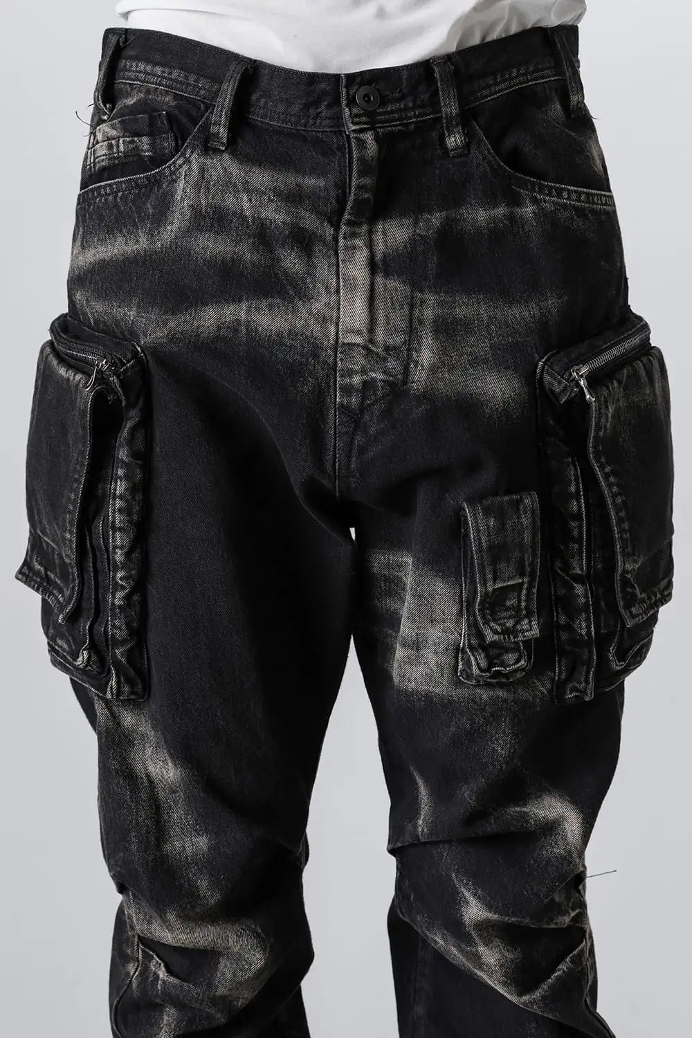 10oz Bleached Denim Wash Cargo Pants Black