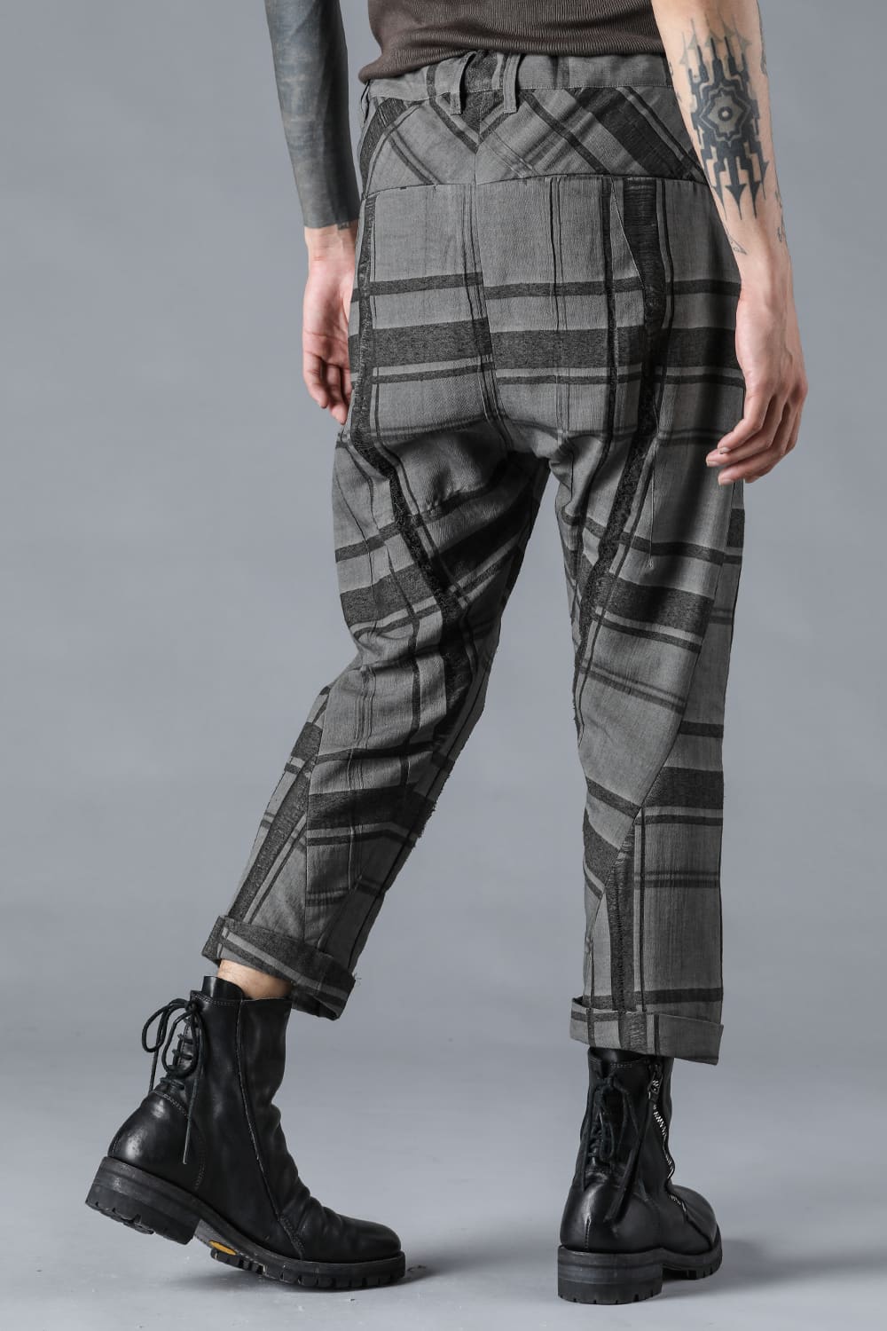 Check Jacquard Drop Crotch Cropped Pants