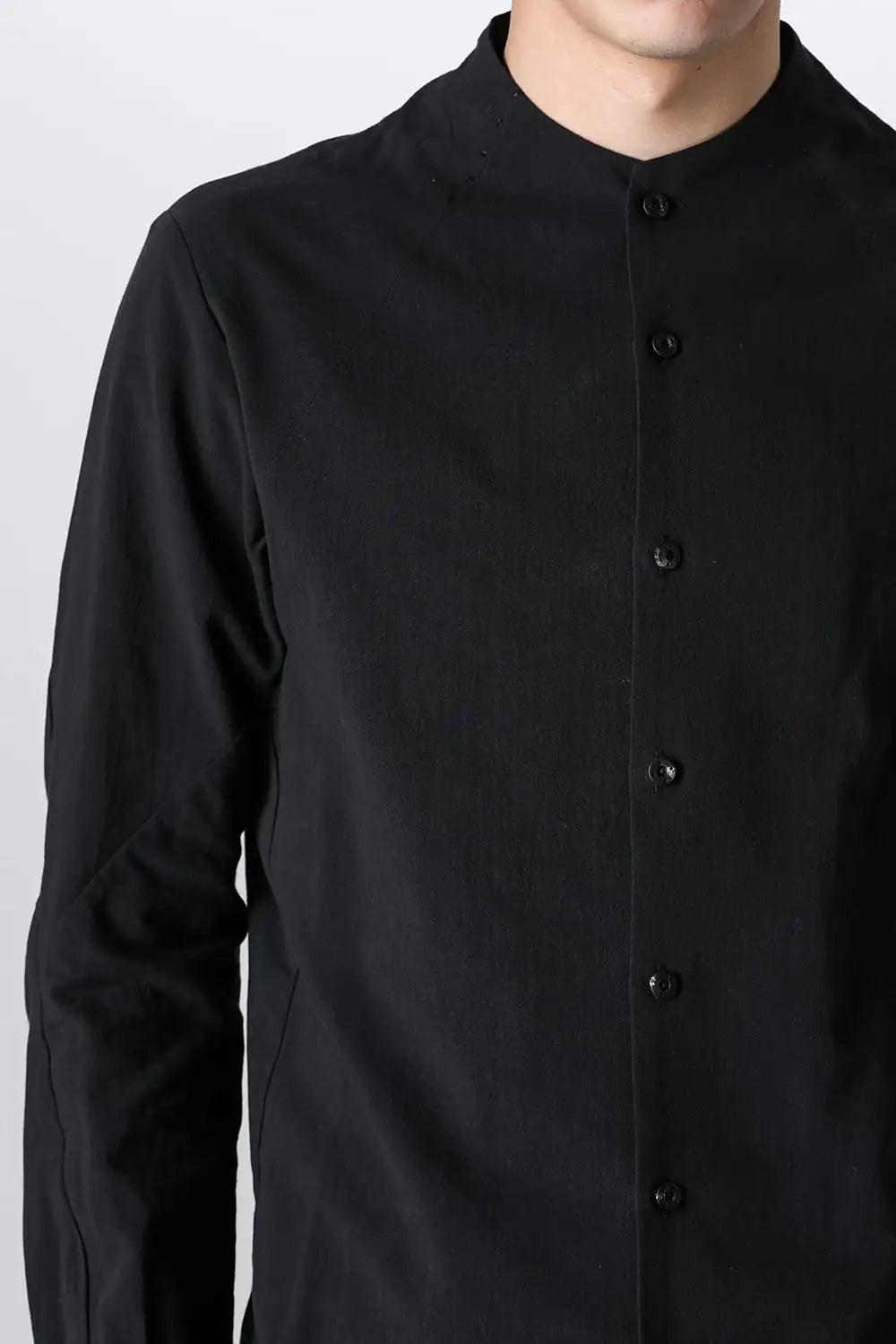 ノーカラーシャツ コットンリネン