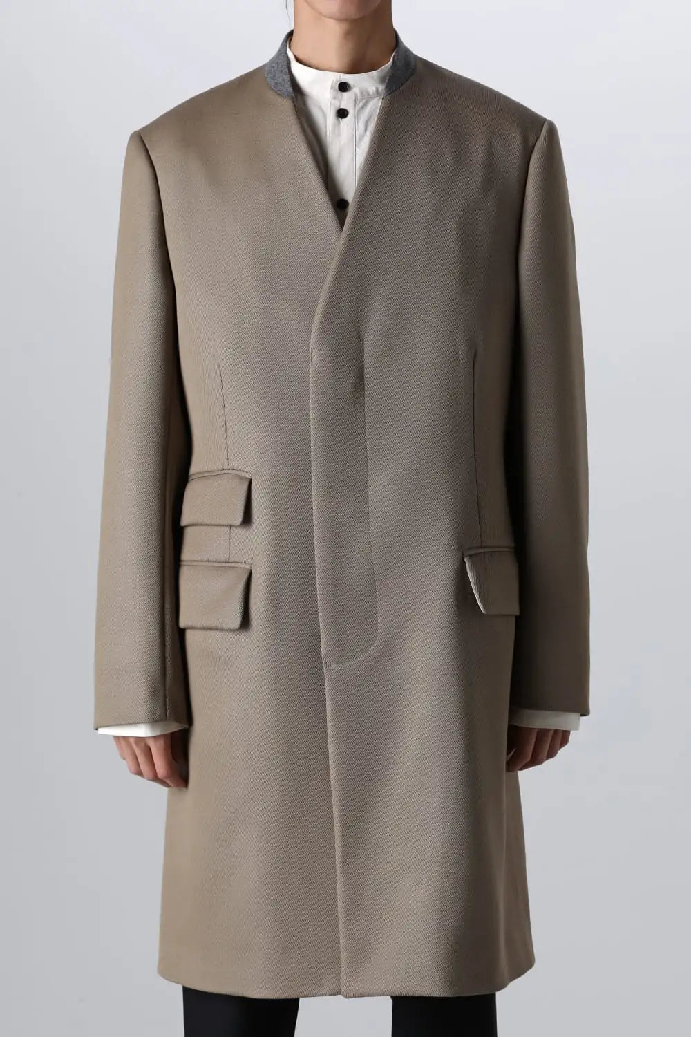 ノーカラーチェスターコートウールキャバリー