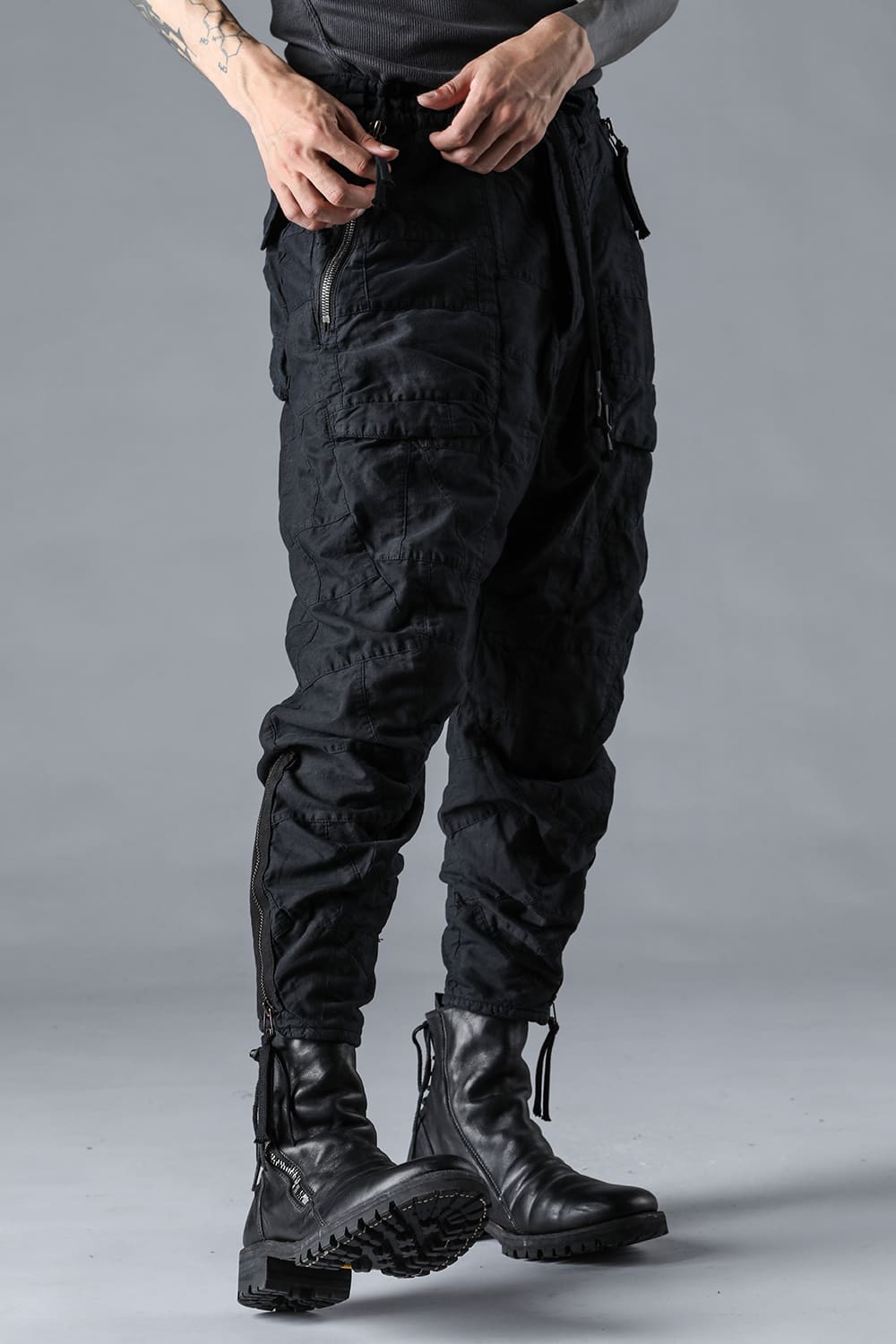 Patchwork Zip Adjustable Tapered Cropped Pants