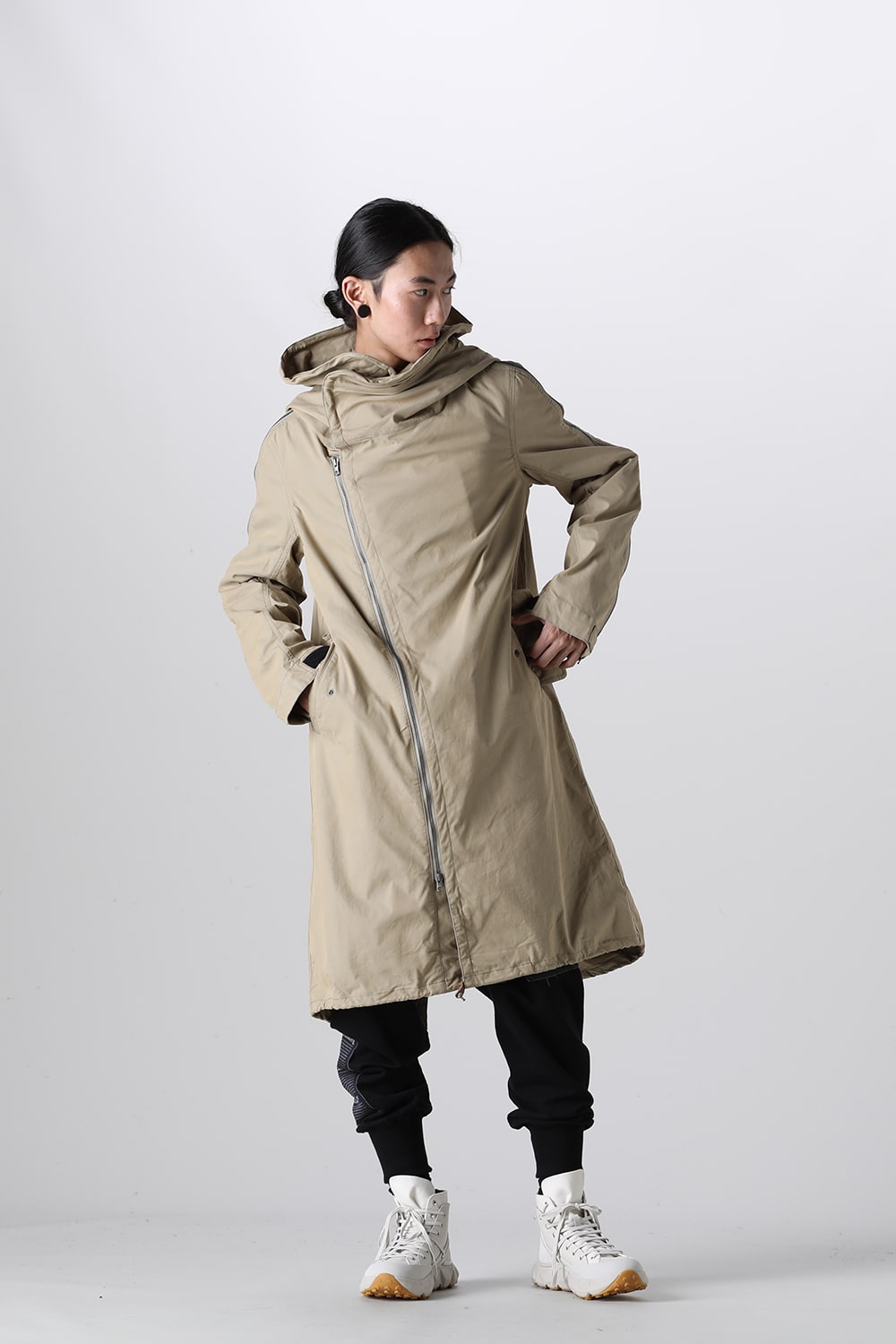 Multi Zip Military Hoodie Coat - Without Patches Beige