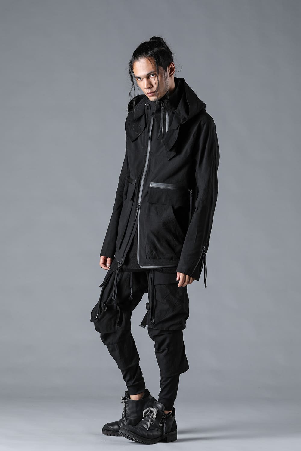 塩縮ワッシャードビーボーダーレイヤードカーゴパンツ