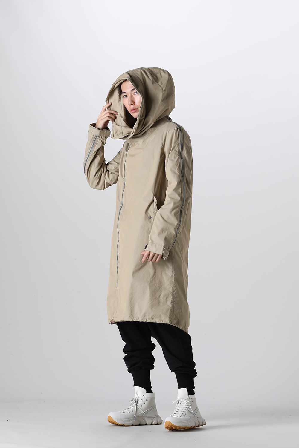 Multi Zip Military Hoodie Coat - Without Patches Beige