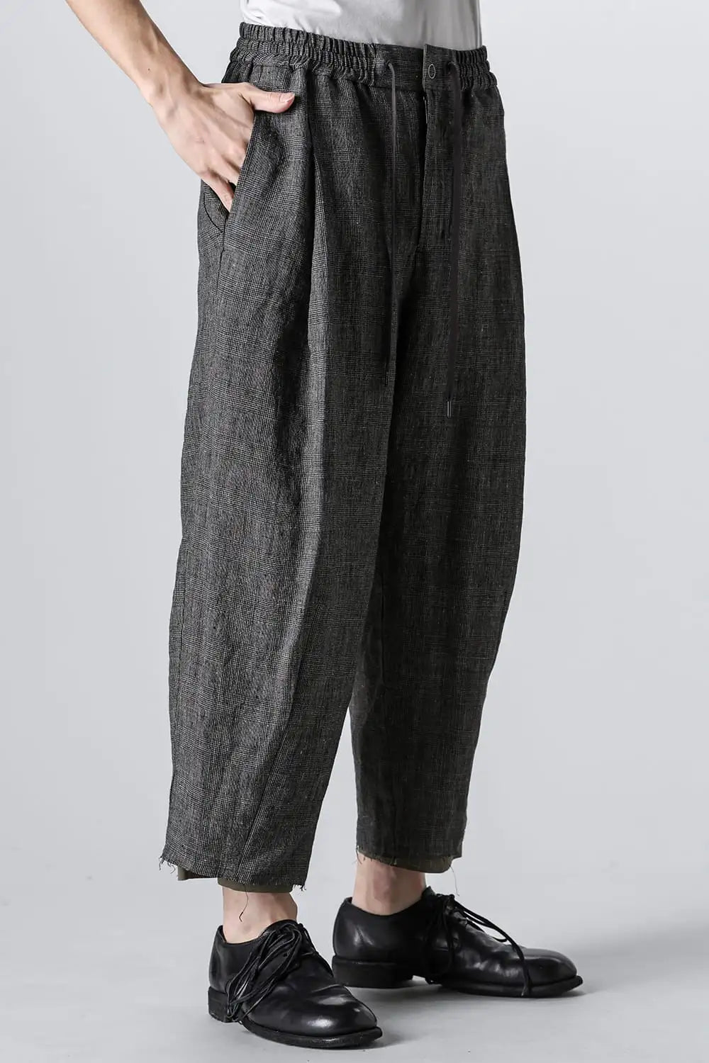 クロップドパンツ リネン グレンチェック