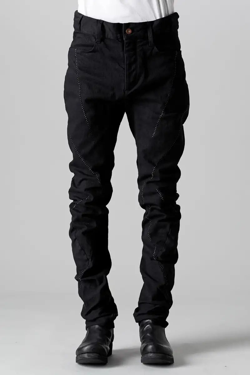 Stretch Denim Overlock Twist Curve Slim Pants Black